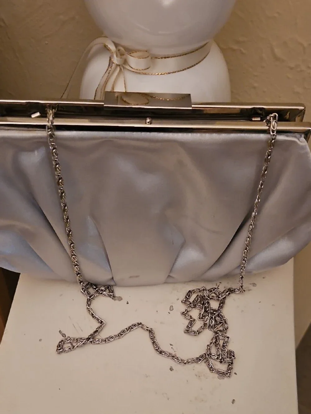 Lula Townsend Elegant Satin Evening Clutch Bag - Silver, Gently Worn